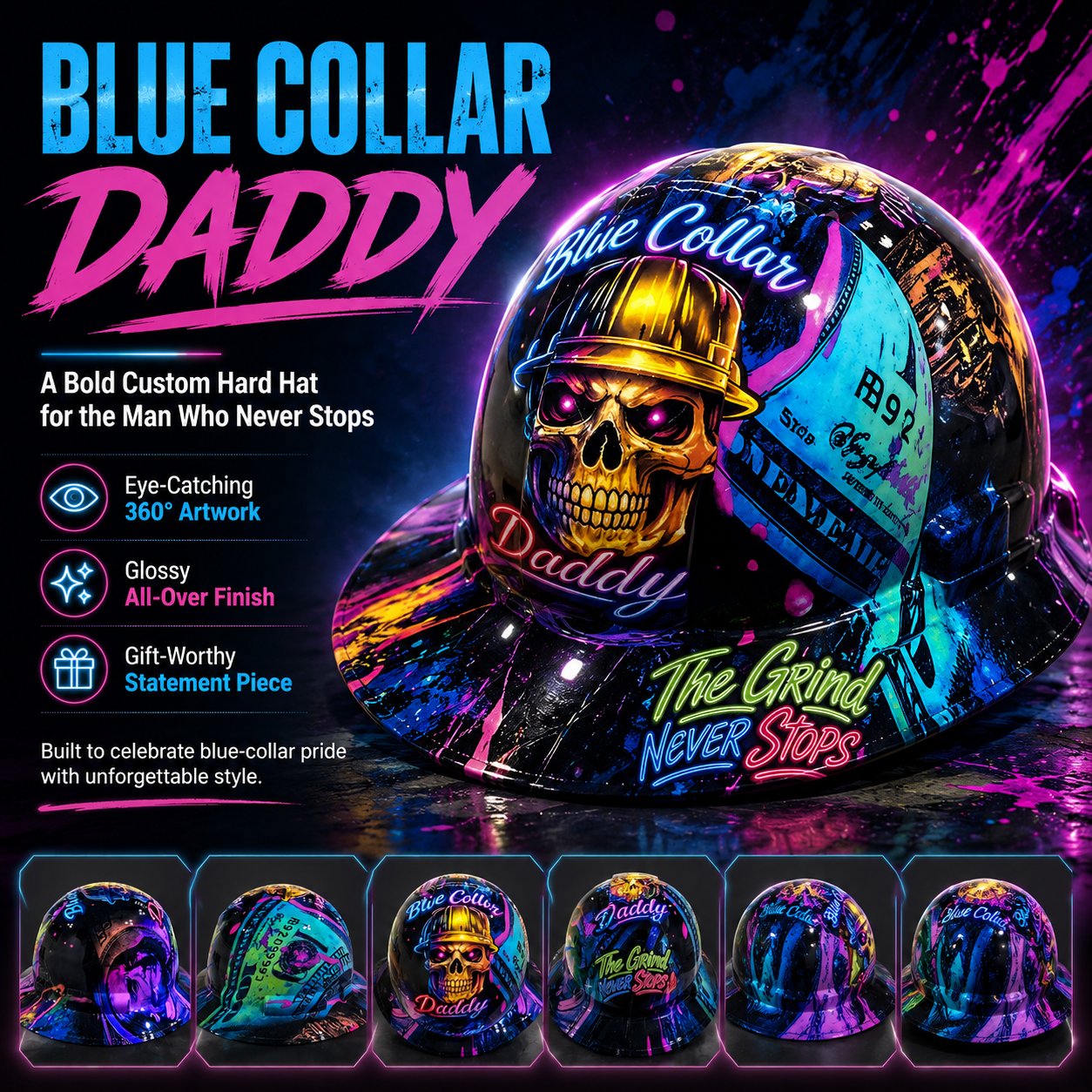 🔥Father‘s Day 50% OFF 👷‍♂️ Blue Collar Daddy Hydro-Dipped Hard Hat