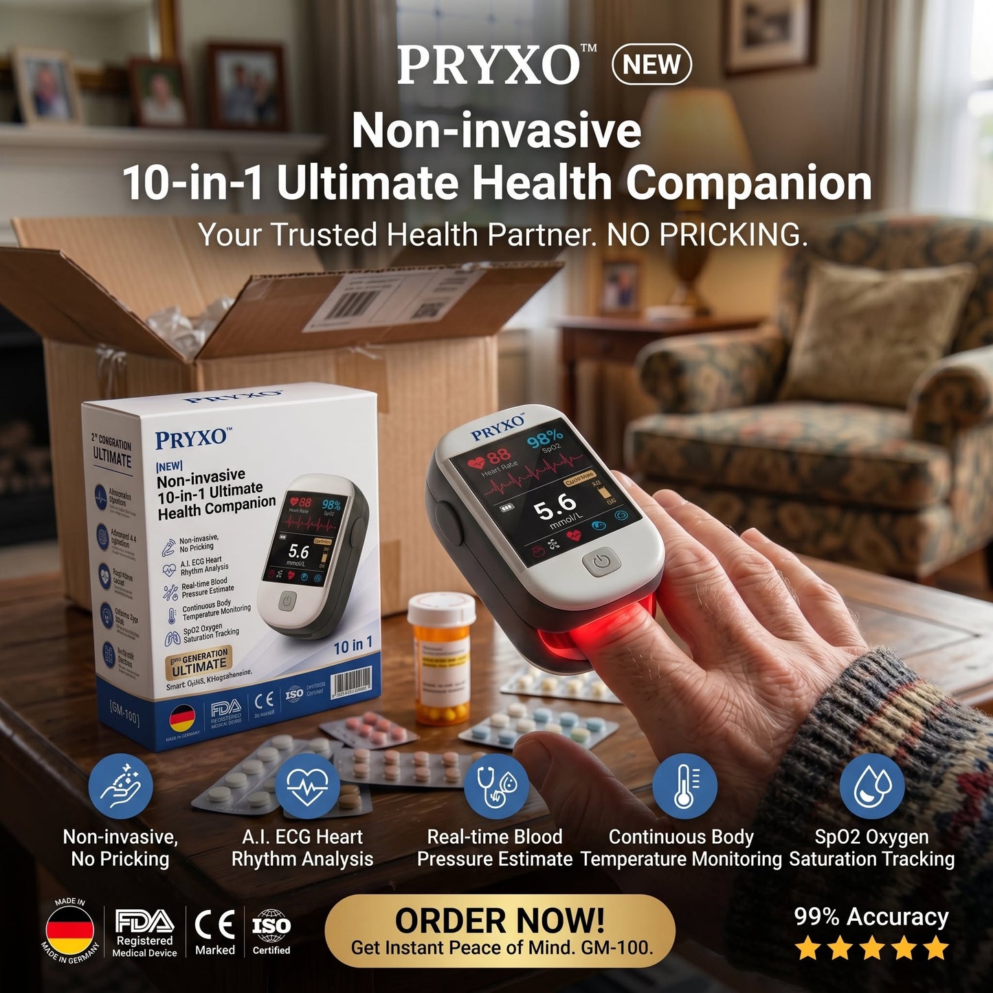 Pryxo™ second generation 10-in-1 smart blood medical instrument