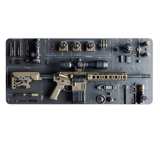 Cool Military Weapon Build Weapon Parts Display Large Gaming Mouse Pad, Stylish Desk Protector with Non-Slip Rubber, Multi-Size for Laptop & Desktop Use