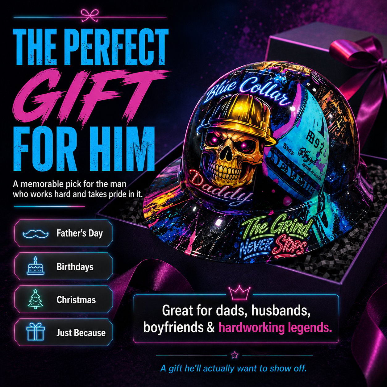 🔥Father‘s Day 50% OFF 👷‍♂️ Blue Collar Daddy Hydro-Dipped Hard Hat