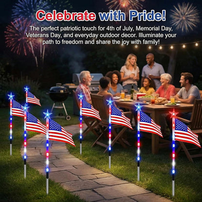 8 Solar American Flag Pathway Lights